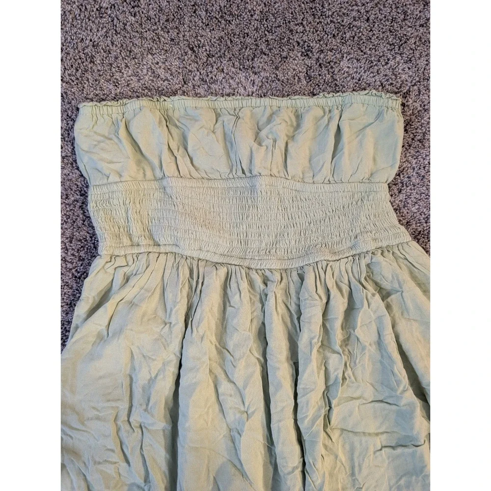 Aeropostale Womens Sage Green Smocked Strapless Tiered Mini Dress Style 2587 L - Picture 3 of 4